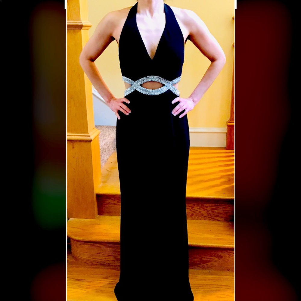 Evening gown prom halter dress with cutout details